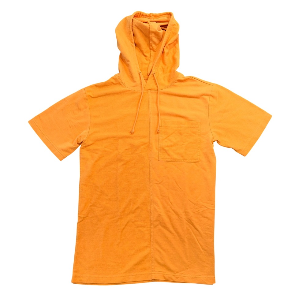 Original Use Mens Boxy Short Sleeve Hoodie Orange French Terry Pocket S